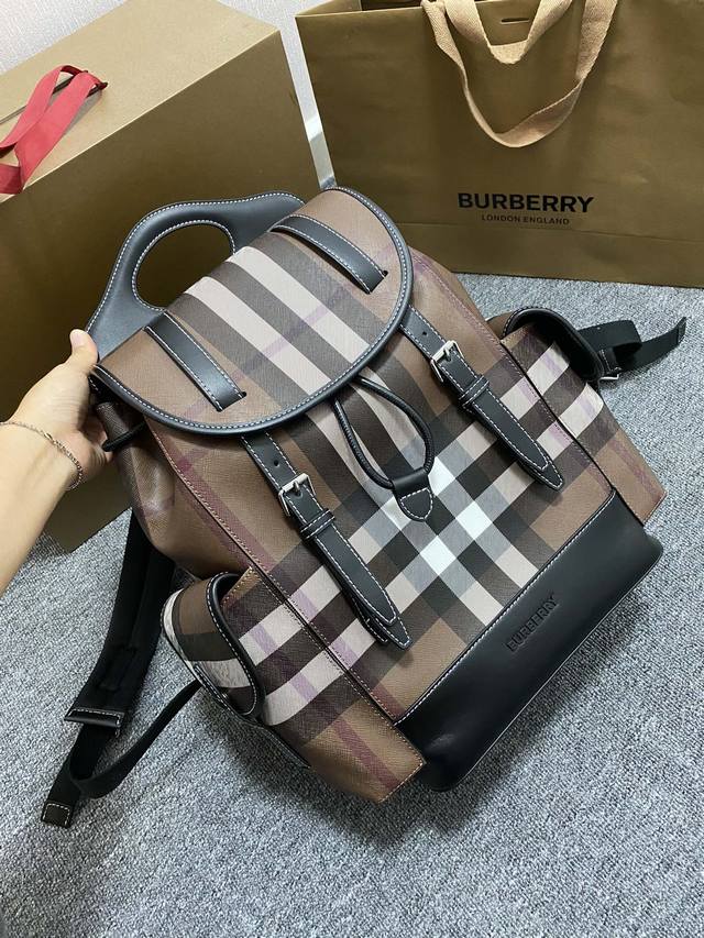 The top version of the original leather B-house birch brown checkered backpack