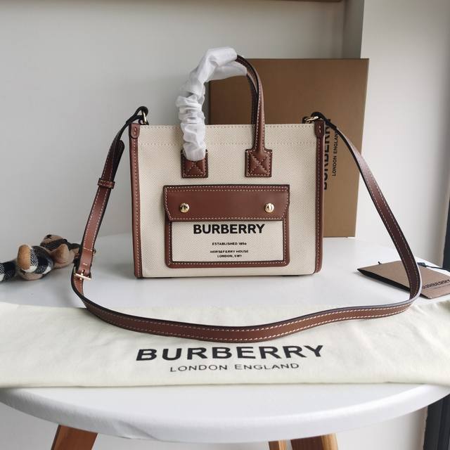 Top version Original leather Burberry Mini two-tone canvas and leather Freya It