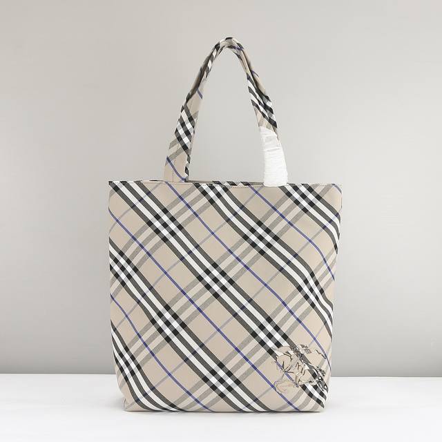 Top version Genuine leather roomy tote bag, decorated with fine Burberry check,