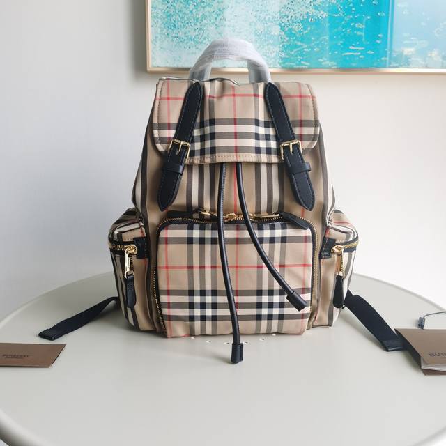 Top version original leather Burberry model: 1461 Military backpack is based on