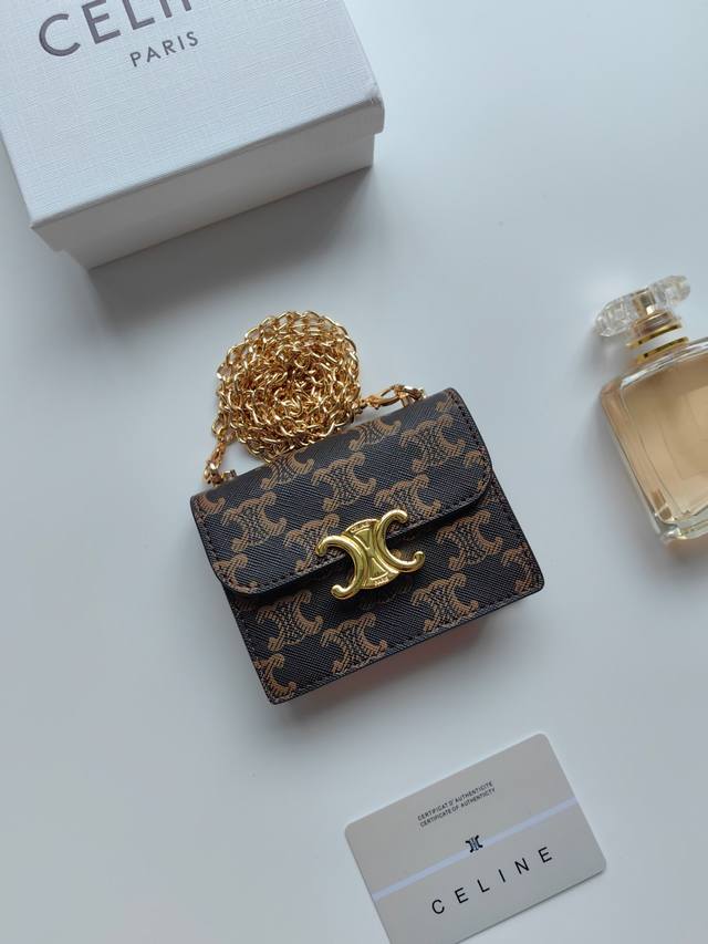 Celine new chain Triomphe business card bag, can be cross-body, classic pattern