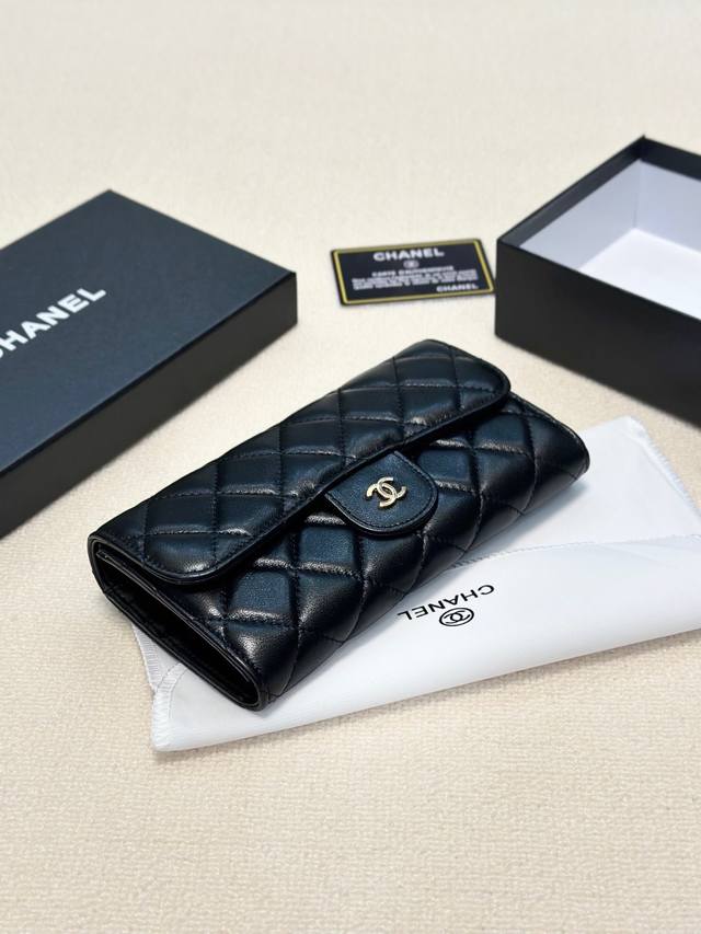 Color Black Size 19X10 Chanel popular sheepskin two-fold wallet Classic style F
