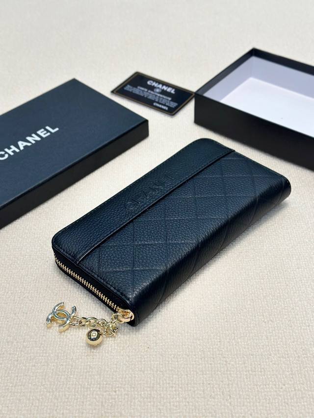 Color Black Size 19X10 Chanel cowhide single zipper wallet Classic style Fine w