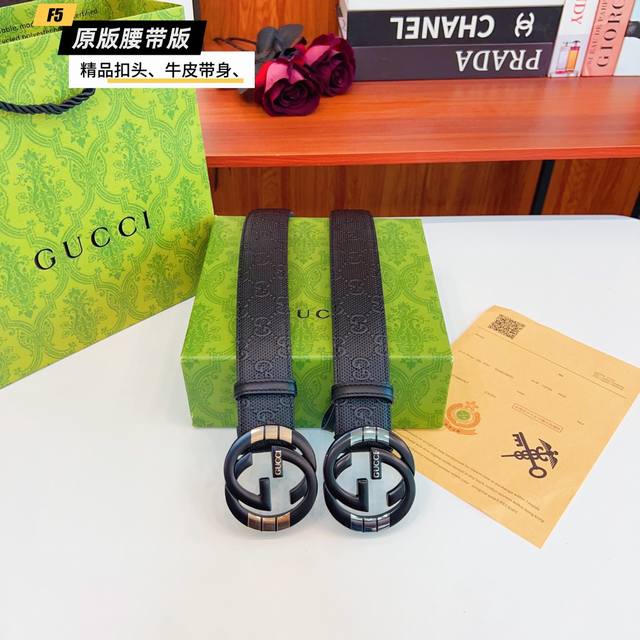 Original quality perforated Brand: Gucci G men's Color: black Buckle: gold and s