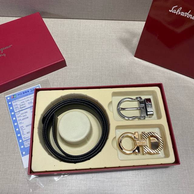 Salvatore Ferragamo 3.5cm custom men's belt, choose your own pair of double-side