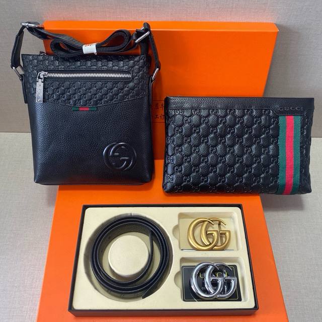 Gucci First layer leather combination gift box packaging belt + two bags super c