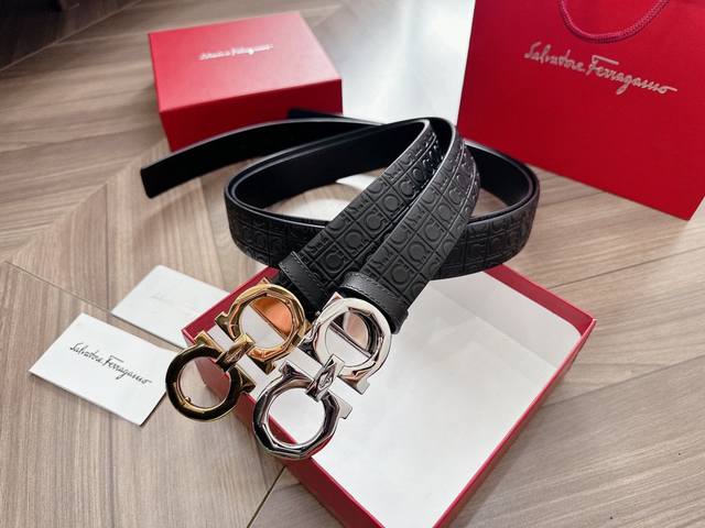 Salvatore Ferragamo high-end custom men's belt, belt body 3.5Cm, double-sided ca