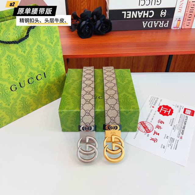 Gucc Original new product from Gucci G. The belt is made of double-sided Italian