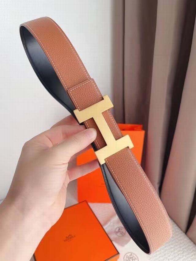 Hermes 3.8cm imported original Togo leather belt buckle metal craft, hand-polis