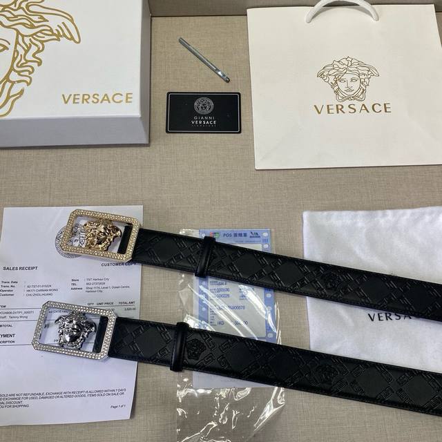 Brand: Versace Grade: Custom cow leather, new model. Width 3.8cm. Oil edge and