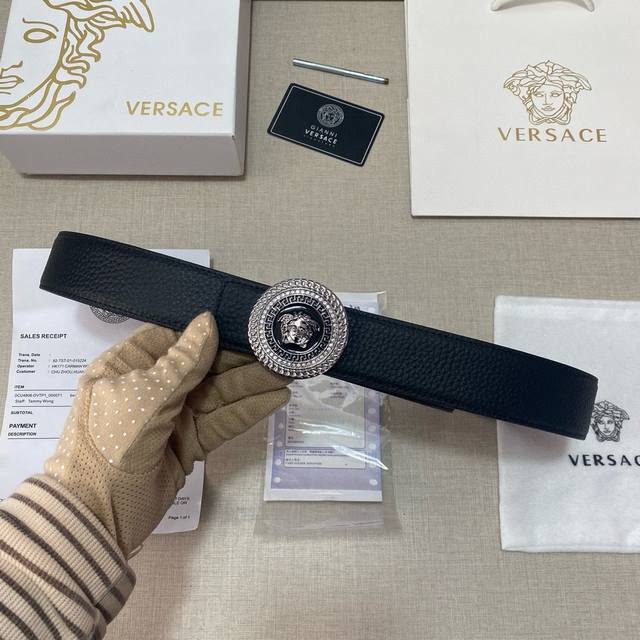Brand: Versace Grade: Custom cow leather, new model. Width 3.8cm. Oil edge and