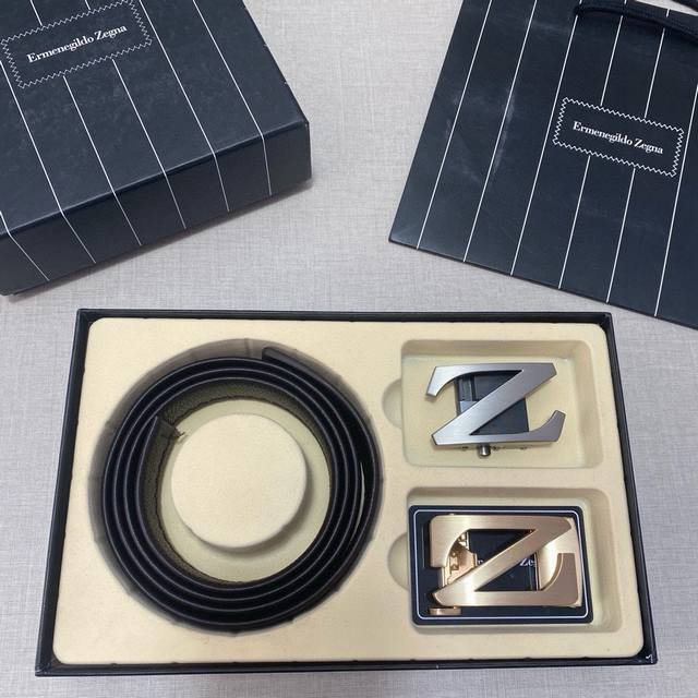 Double buckle gift box set with gift box Zegna gift box set belt hot sale 3.5cm
