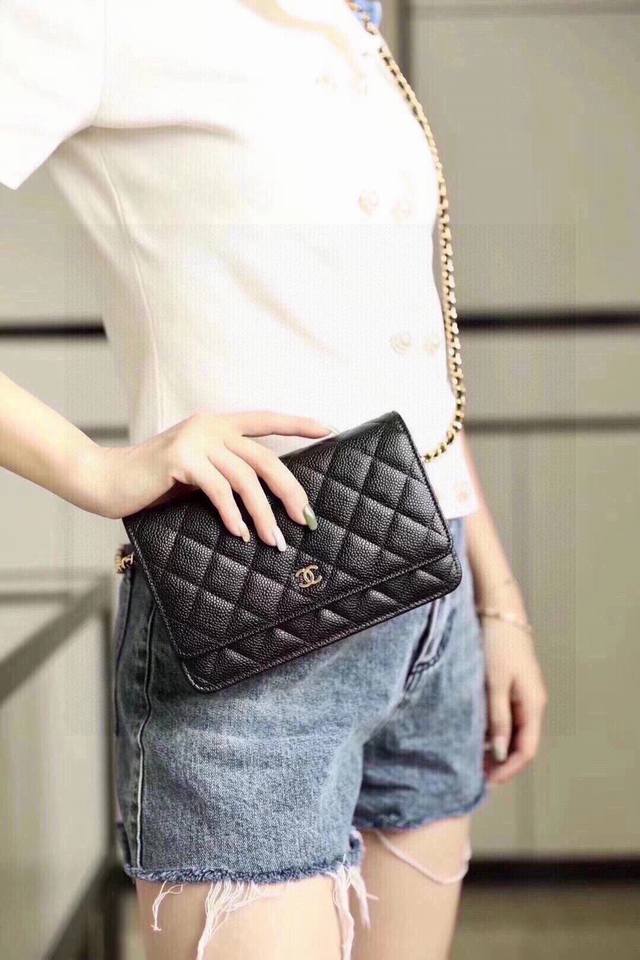 Color Black Size 20X13 Caviar cowhide ball pattern Chanel Woc classic fortune b