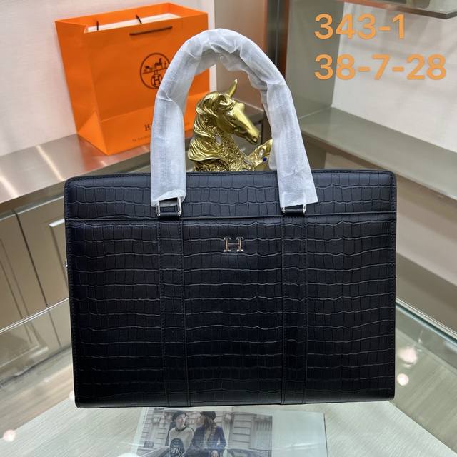 Hermes Hermes 343-1 latest men's briefcase imported original leather high-end pr