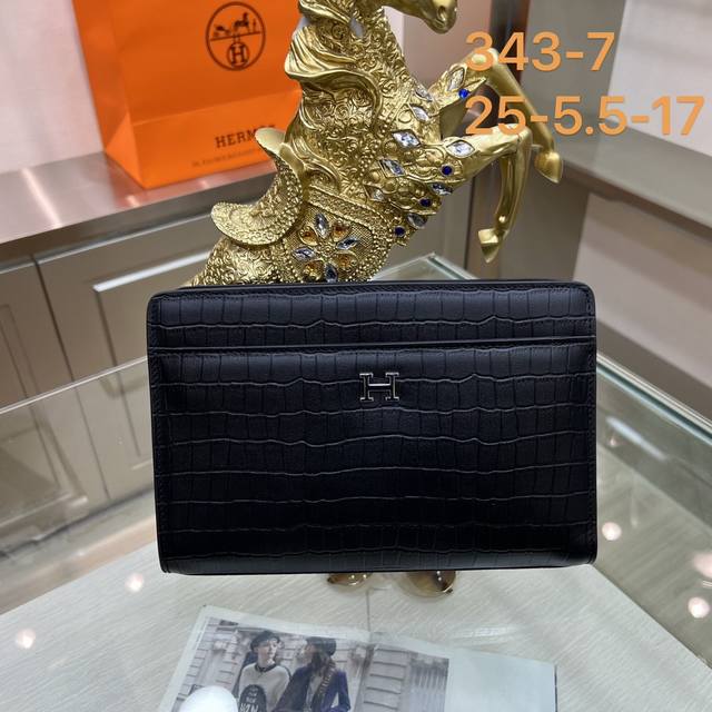Hermes 343-7 latest men's clutch bag imported original leather high-end product