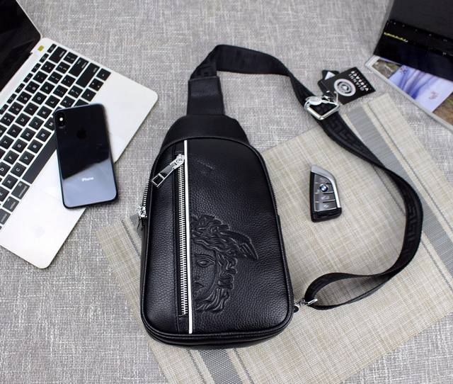 batch. Versace, Medusa half-face chest bag with multiple compartments, very cos