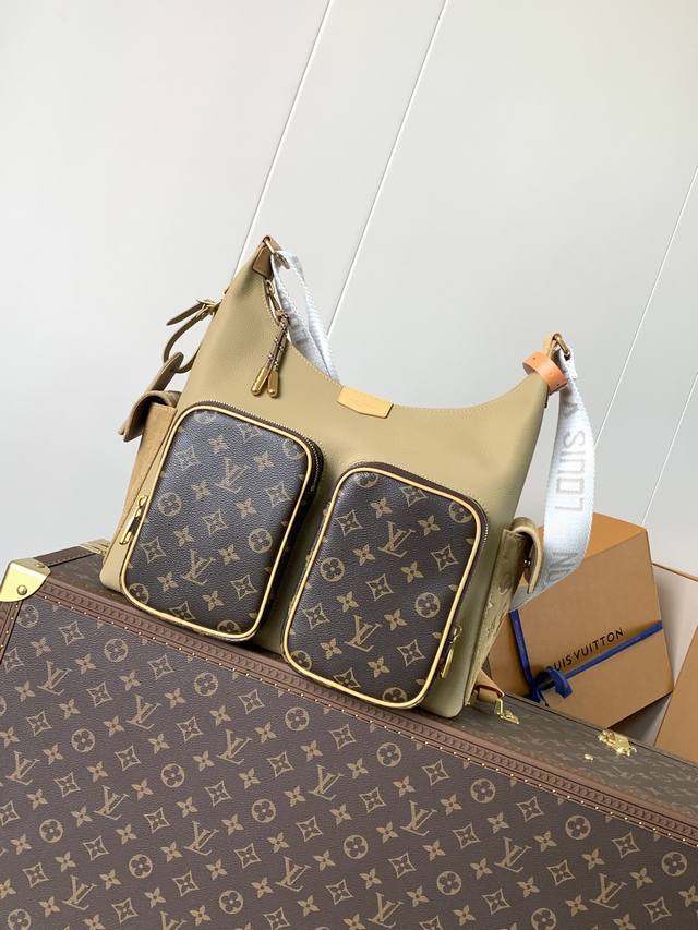 M12697 Full leather khaki top original single variable code chip old flower bag