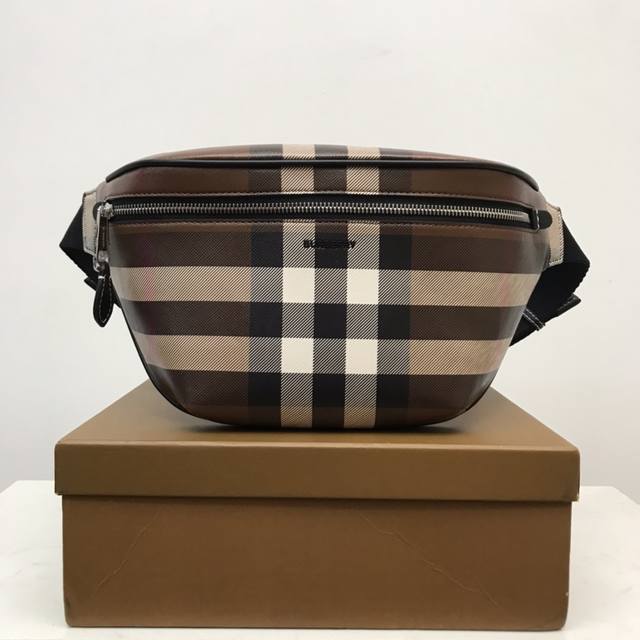B's top original stand-up waist bag, featuring a signature check design, leather