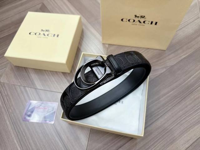 Original goods --- [Flying Kiss] Coach belt double-sided men's belt gift box be