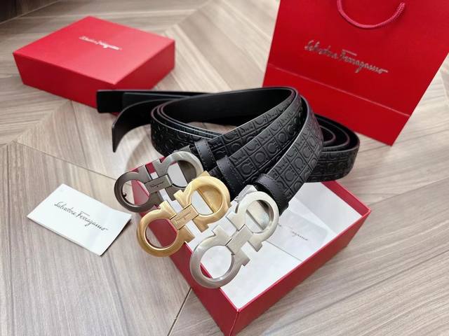 Salvatore Ferragamo high-end custom men's belt, belt body 3.5Cm double-sided cal