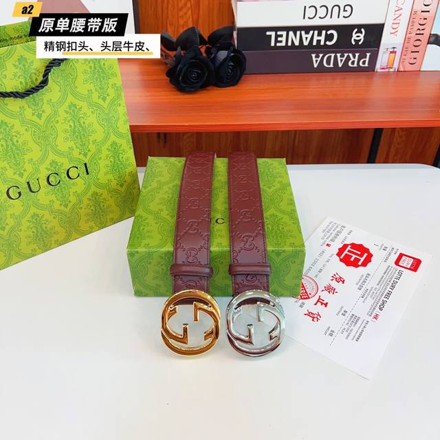 Gucc Original new product from Gucci G. The belt is made of double-sided Italian
