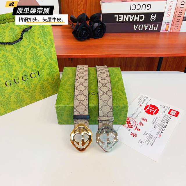 Gucc Original new product from Gucci G. The belt is made of double-sided Italian