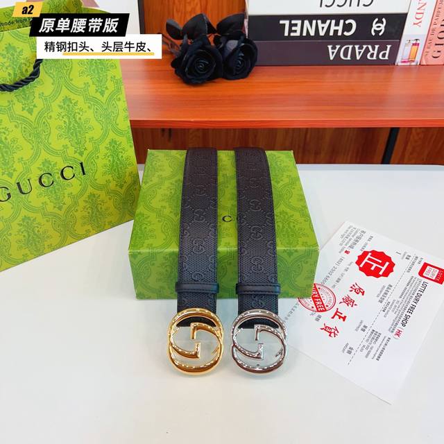 Gucc Original new product from Gucci G. The belt is made of double-sided Italian