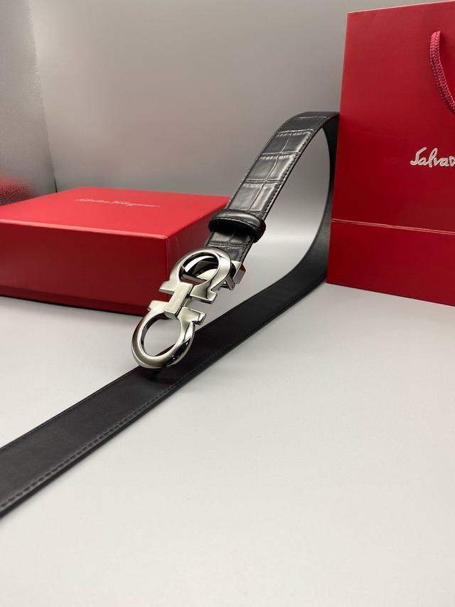 Upgraded version of the Ferragamo men's 3.5cm high-quality metal buckle, thicke