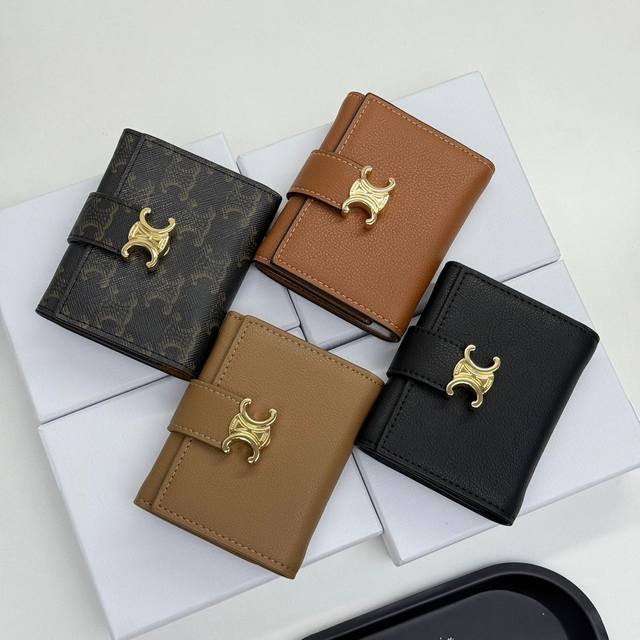 Celine F07 Color Black Apricot Brown Old Flower Size 11*10*5Celine short wallet