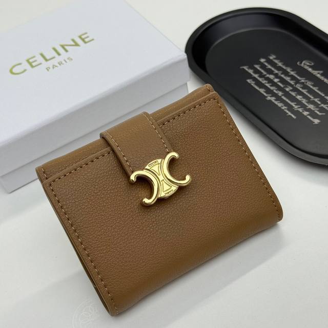 Celine F07 Color Black Apricot Brown Old Flower Size 11*10*5Celine short wallet