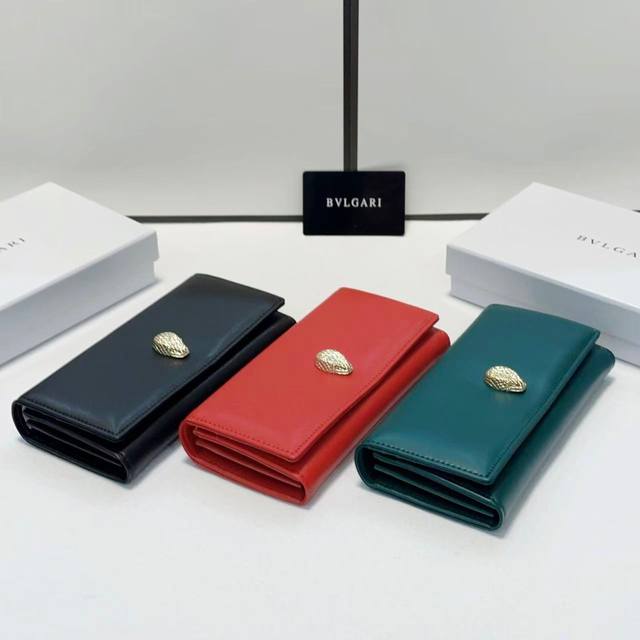 Color Black Green Red Size 19X10 Bulgari original cowhide wallet Superior workm