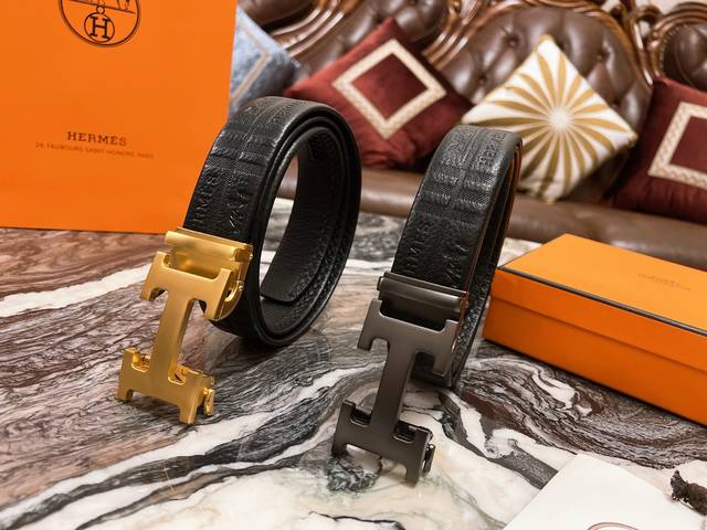 Gift Hermes latest automatic buckle top layer cowhide pattern design is popular