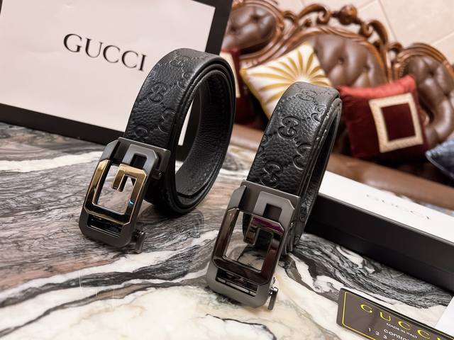 Gift of choice Gucci's latest automatic buckle top layer cowhide classic pattern