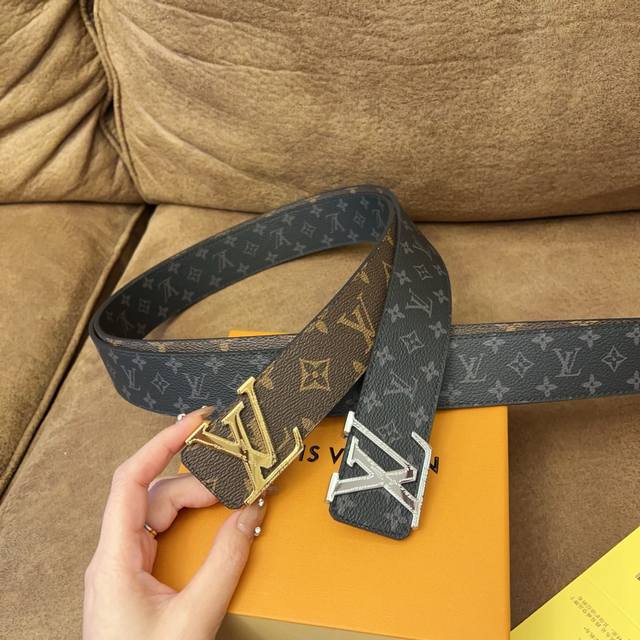 Hot-selling LV width: 3.8cm new style belt body PVC double-sided with cowhide wi