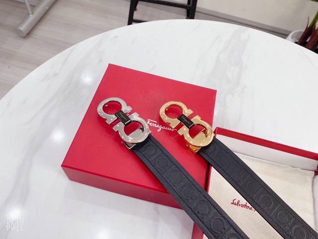 Ferragamo original double-sided imported calfskin belt with original fine steel