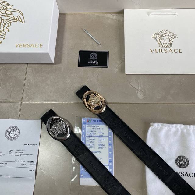 Brand: Versace Grade: Customized cowhide, new model. Width 3.8cm. Oil edge exqu