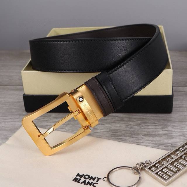 Montblanc 3.5cm wide, made of top-grain cowhide, premium pin buckle, Hong Kong t