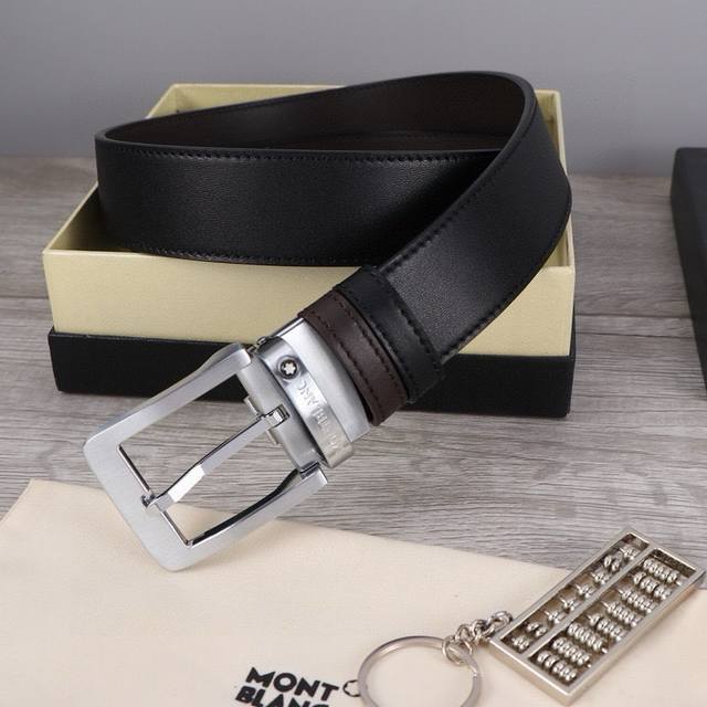 Montblanc 3.5cm wide, made of top-grain cowhide, premium pin buckle, Hong Kong t