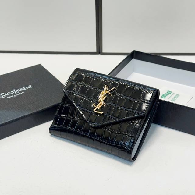 Color Black Size 10X9 Saint Laurent popular embossed cowhide small wallet Class