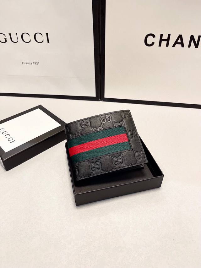 Color Black Size 12X10 Gucci counter model Men's pure leather folded in half 1: