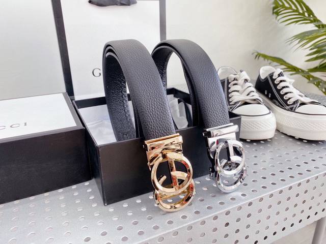 Gucci automatic belt slide exclusive real shot of the whole cowhide hand-stitch