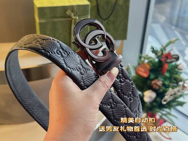 Gift of choice Gucci's latest automatic buckle top layer cowhide classic pattern