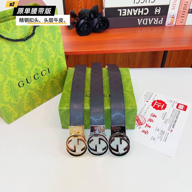 Gucc Original new product from Gucci G. The belt is made of double-sided Italian