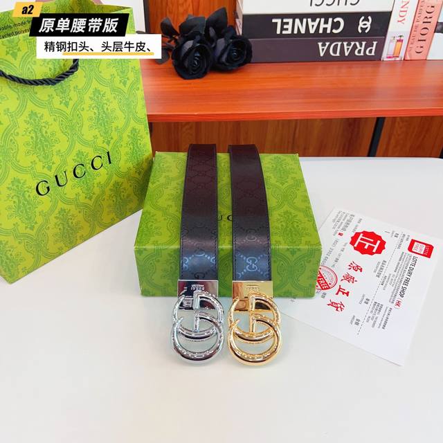 Gucc Original new product from Gucci G. The belt is made of double-sided Italian