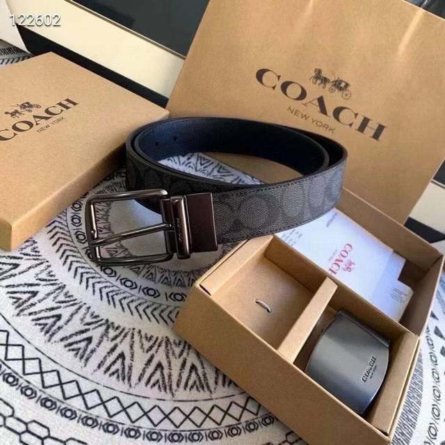 Gift original goods flying kiss] Coach belt double-sided men's belt double buckl