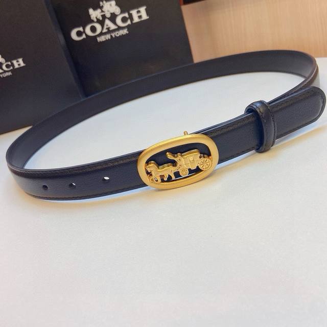 Coach First layer calfskin with exquisite horse-drawn carriage hardware buckle,