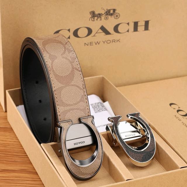 One belt, one buckle, one belt, two buckles Coach men's cowhide Coachman print w