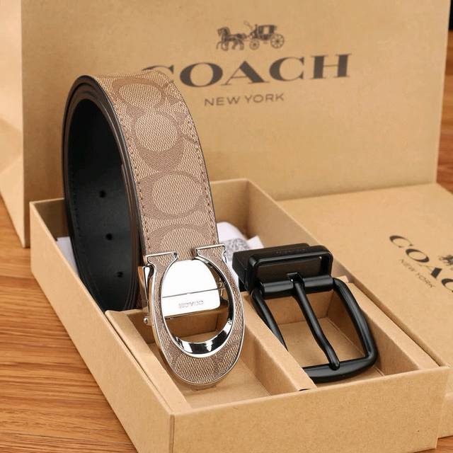 One belt, one buckle, one belt, two buckles Coach men's cowhide Coachman print