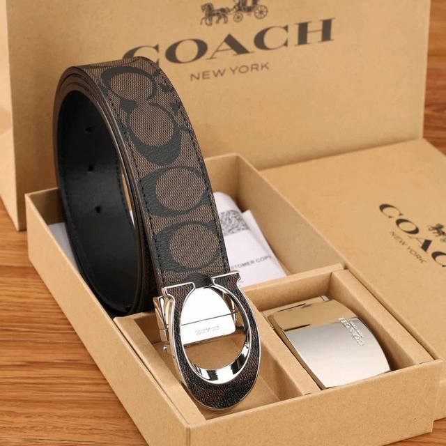 One belt, one buckle, one belt, two buckles Coach men's cowhide Coachman print w