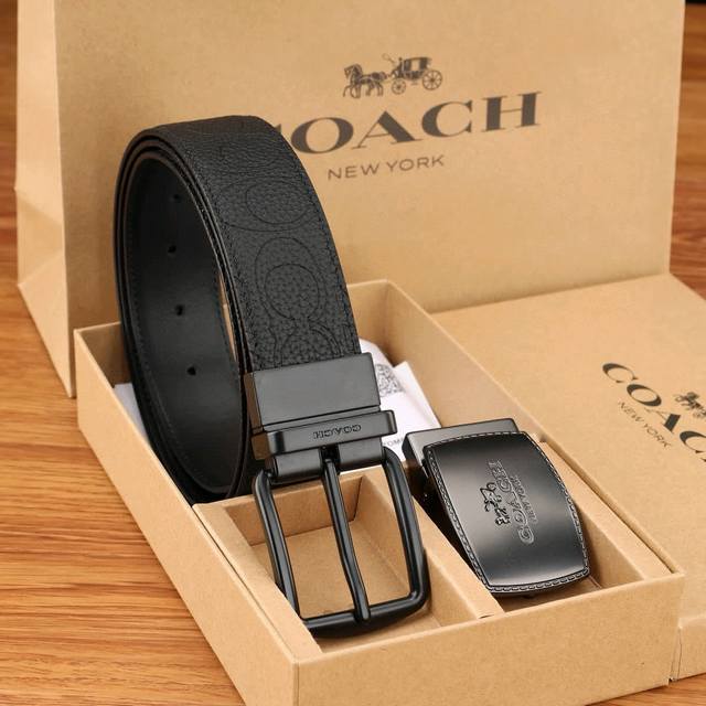 One belt, one buckle, one belt, two buckles Coach men's cowhide Coachman print w